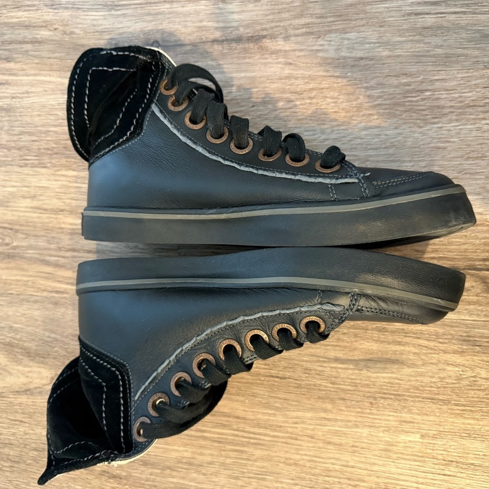 True Religion High Top Fold Down Sneakers Women’s 8 Black Leather Sequin Logo - Picture 5 of 8